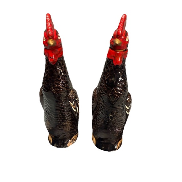 VTG Rooster Oil Vinegar Cruet Set Ceramic Farmhouse Kitchen Decor 7" Chickens - Picture 3 of 13